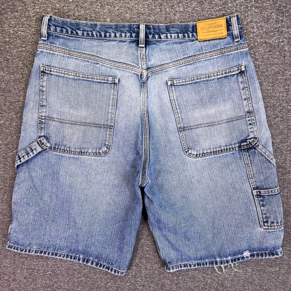 VTG 90s Tommy Hilfiger‎ Carpenter Shorts Mens 38 Light Wash Workwear Utility Y2K